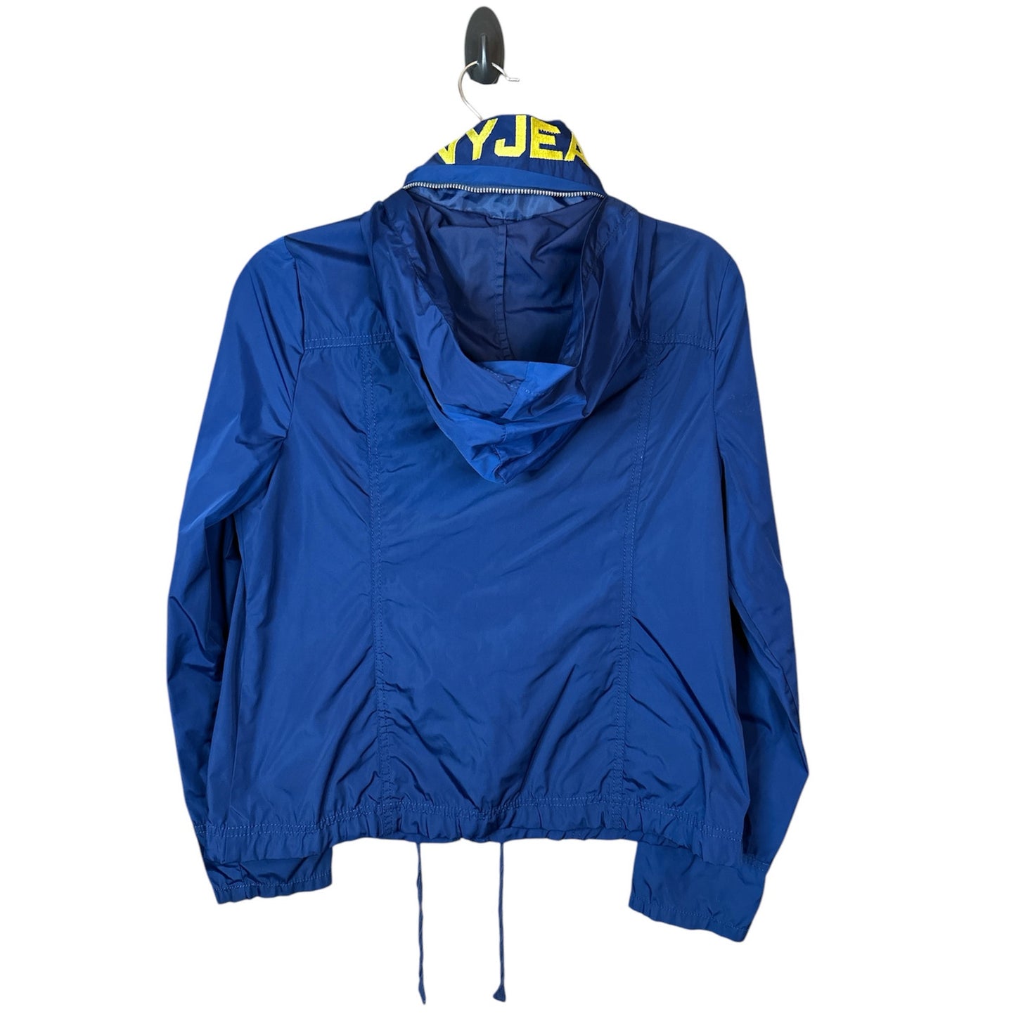 Y2K DKNY Blue Windbreaker Long Sleeve Zip Up Hooded Crop Rain Jacket Size Small