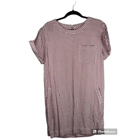 Madewell Red White Plaid Gingham Print Short Sleeve Shirt Dress Size Small