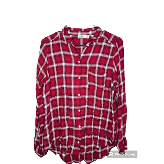 Hollister Red White Plaid Button Down Flannel Size Medium