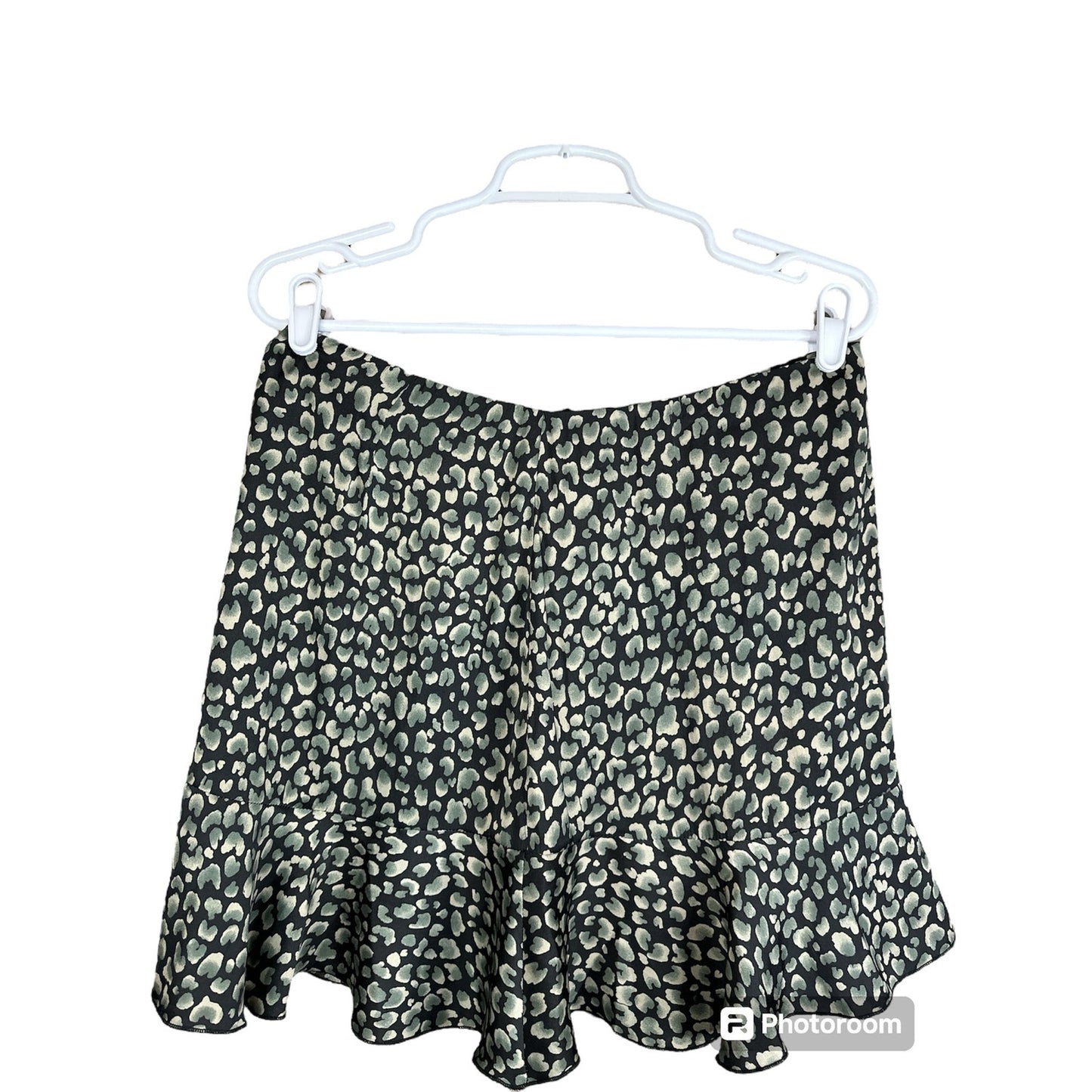Free People Intimately Button Up Silky Mini Animal Print Grey Black Skirt Size L
