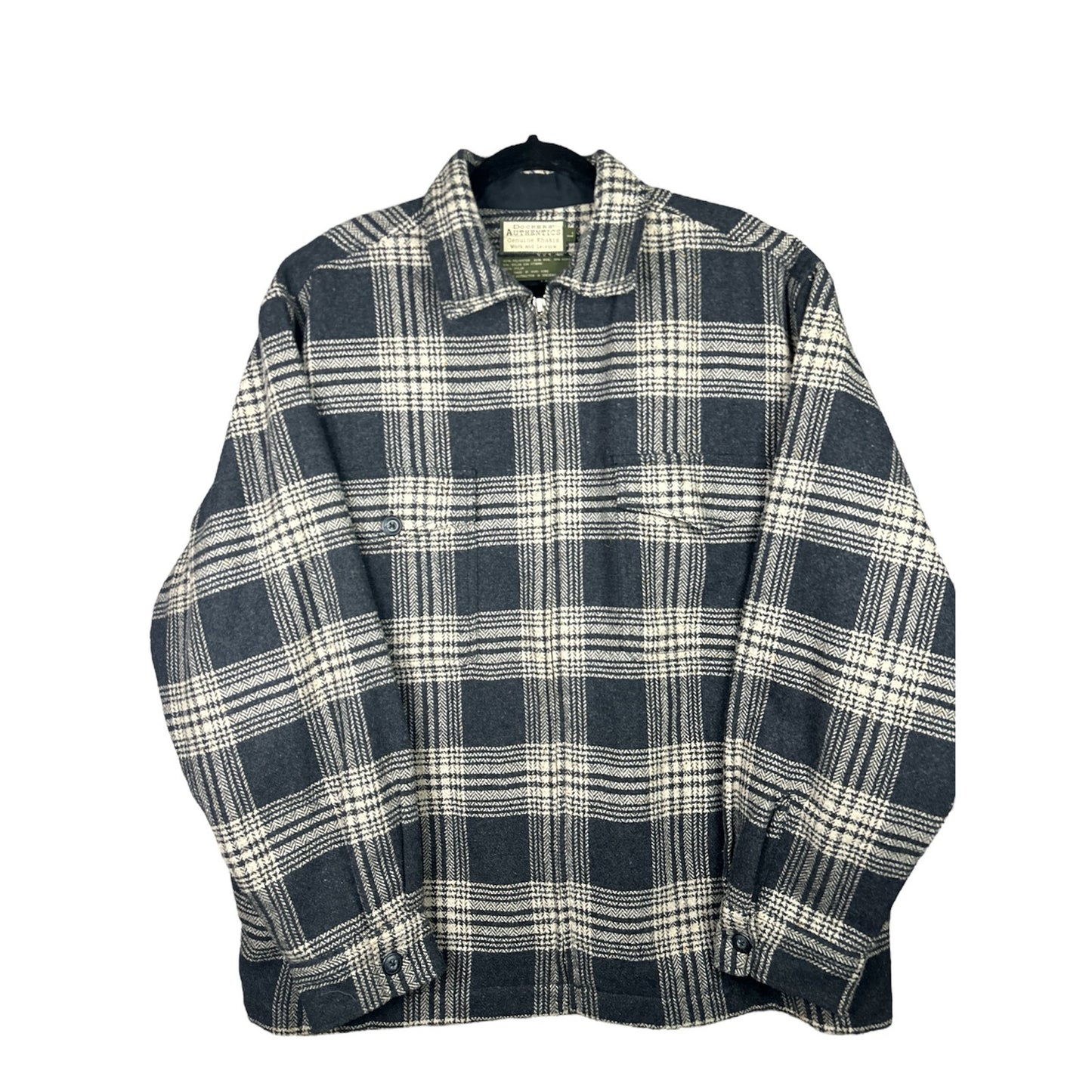 Men’s Dockers Authentic Zip Up Plaid Pockets Wool Collared Jacket Size Large