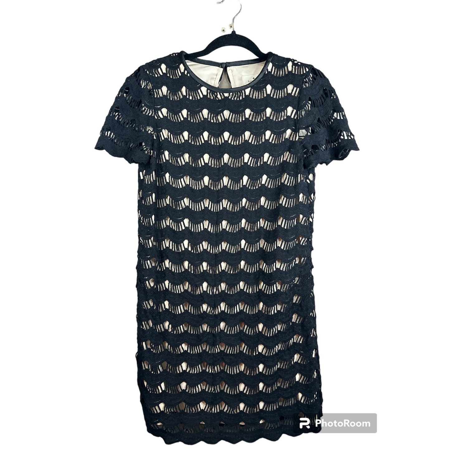 Kate Spade New York Black Beige Short Sleeve Keyhole Detail Dress Size 2
