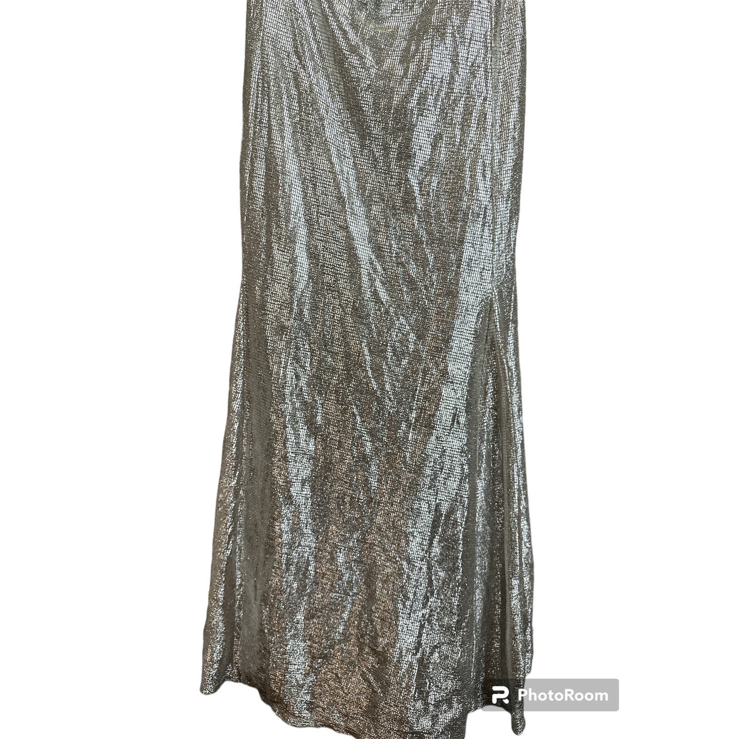 NWT Tahari Short Sleeve Maxi Sheath Silver Shiny Cowl Neck Formal Dress Size 6