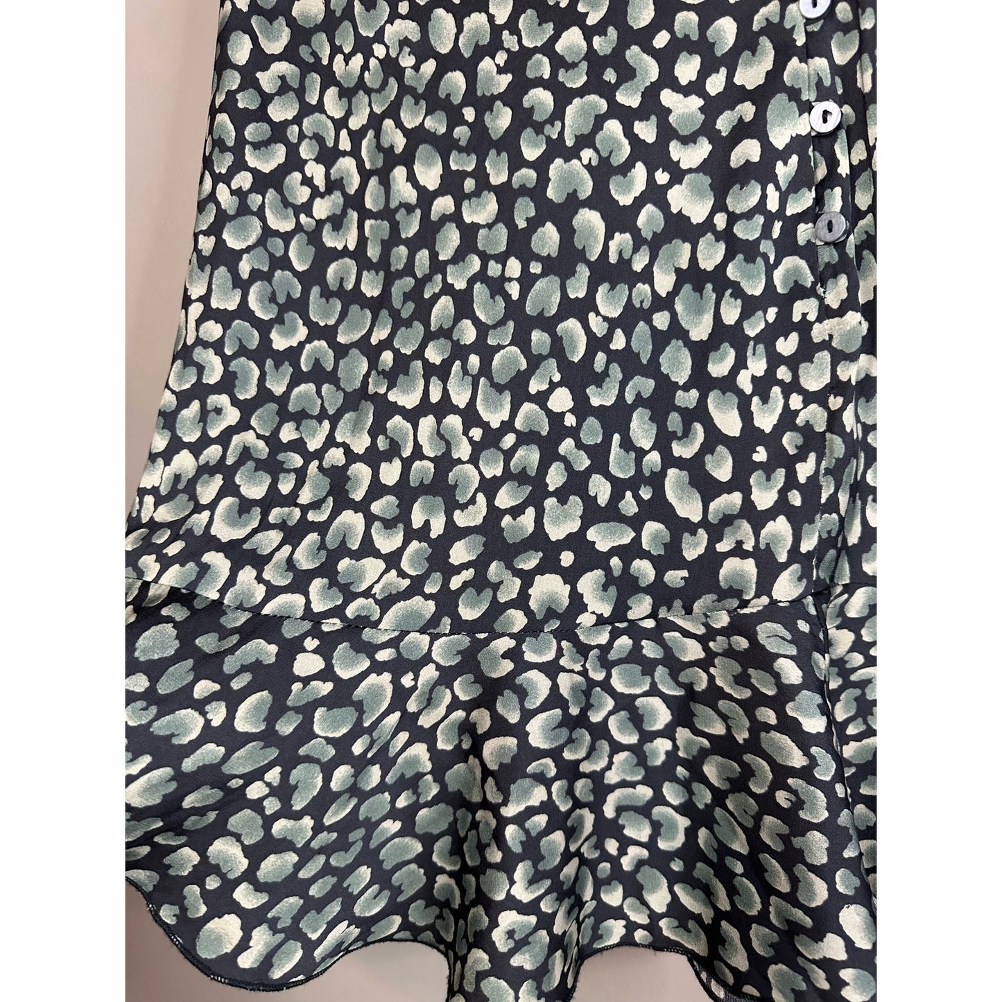 Free People Intimately Button Up Silky Mini Animal Print Grey Black Skirt Size L