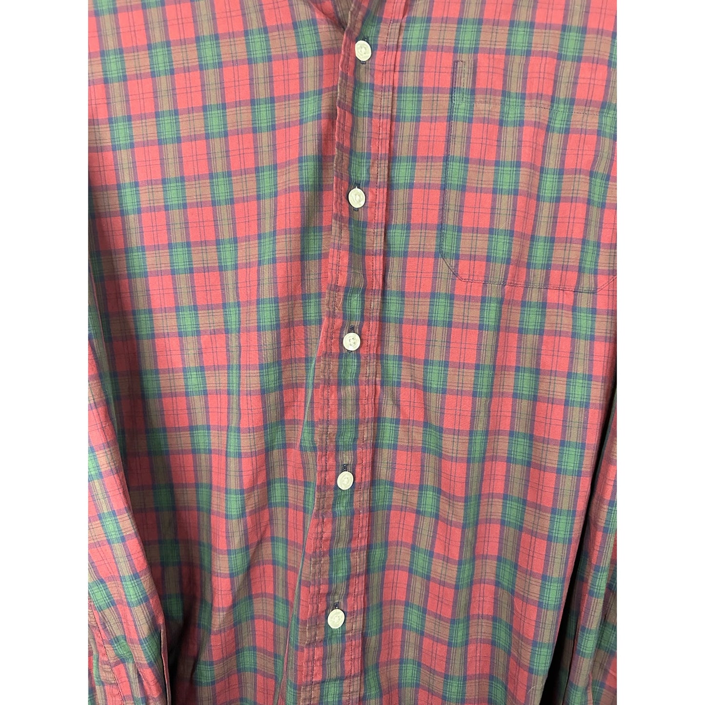 Vintage L.L. Bean Maroon Green Plaid Button Down Long Sleeve Shirt Size Large