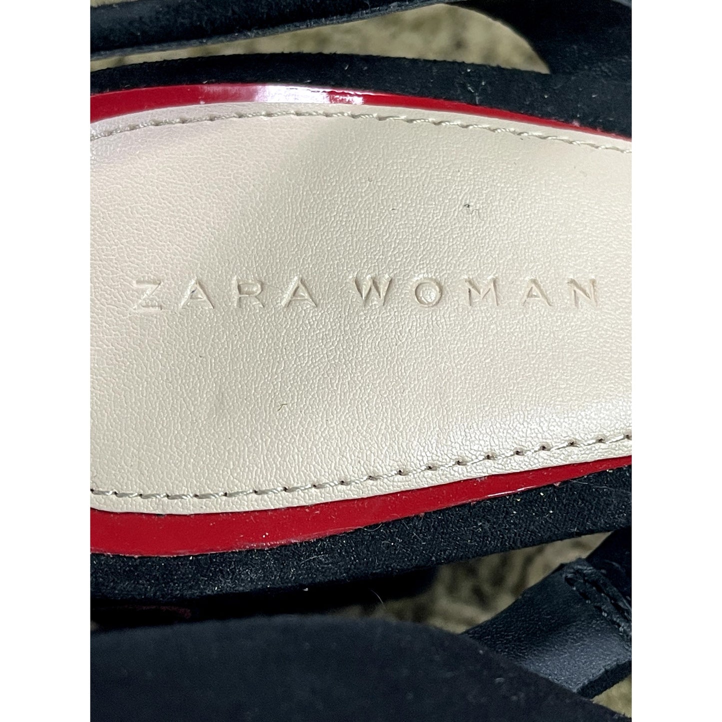 Zara D'orsay Black Red Ruffle Suede Pointed Toe Block Slingback Heel Size 41