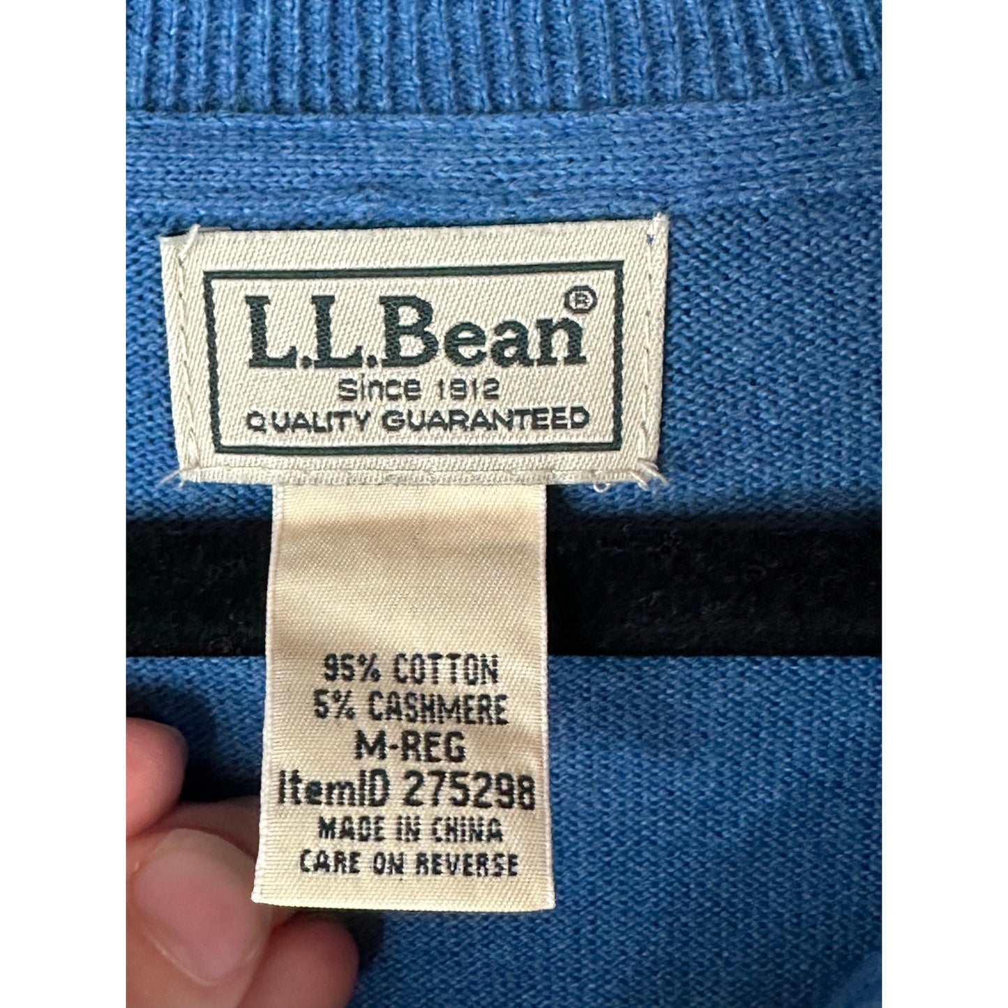 Men’s L.L Bean Blue Quarter Zip Long Sleeve Cashmere Blend Pullover Size Medium