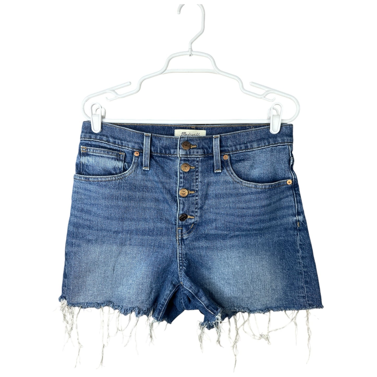 Madewell Button Front Fly Raw Hem High Rise 'Burke Wash' Denim Shorts Size 29