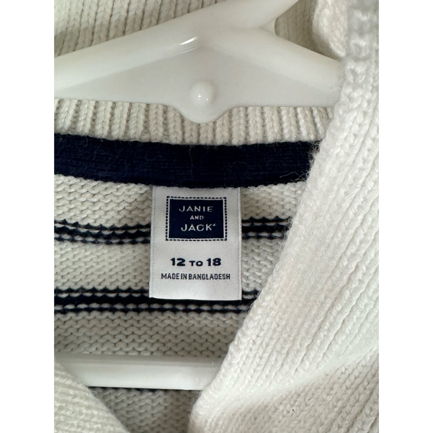 Boy’s Janie & Jack Thick Knit Long Sleeve White Blue Cardigan Size 12-18 Months