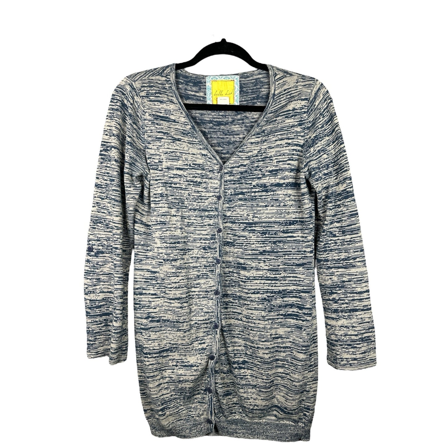 Boutique Bella Bird Blue Grey Button Up Open Front Cardigan Size Medium