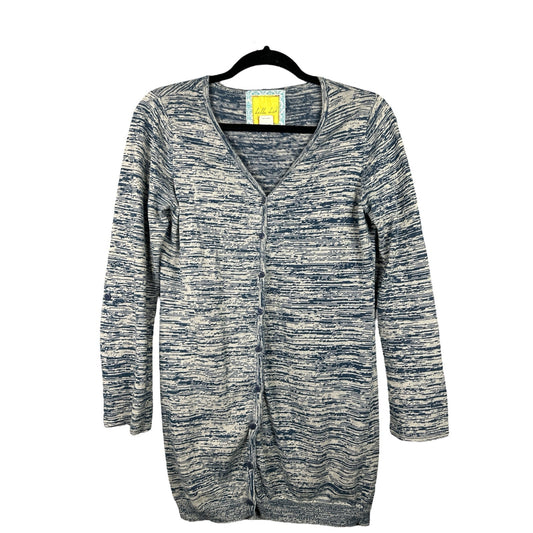 Boutique Bella Bird Blue Grey Button Up Open Front Cardigan Size Medium