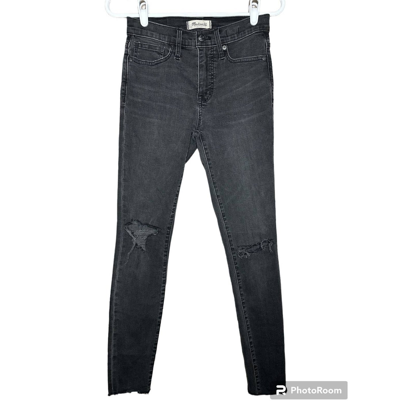 Madewell 9” High Rise Skinny Jeans Black Distressed Black Seas Size 26
