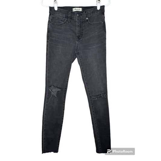 Madewell 9” High Rise Skinny Jeans Black Distressed Black Seas Size 26