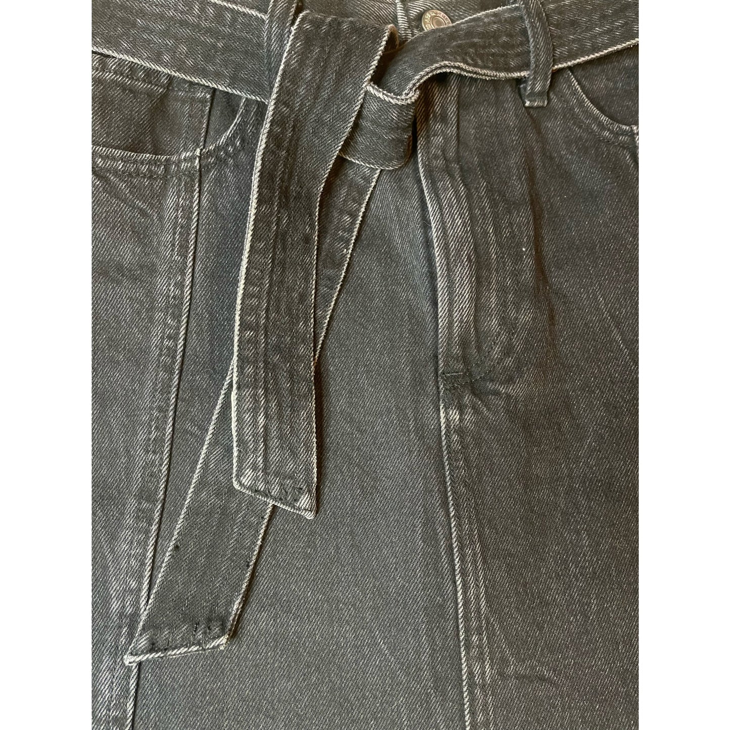 Abercrombie & Fitch Black Jean Denim Raw Hem Waist Tie Mini Skirt Size 27/4