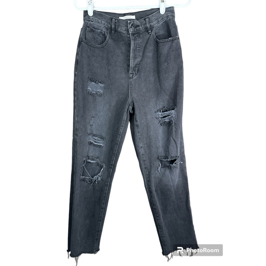 Pacsun Black Distressed High Rise Straight Button Fly Jeans Size 26