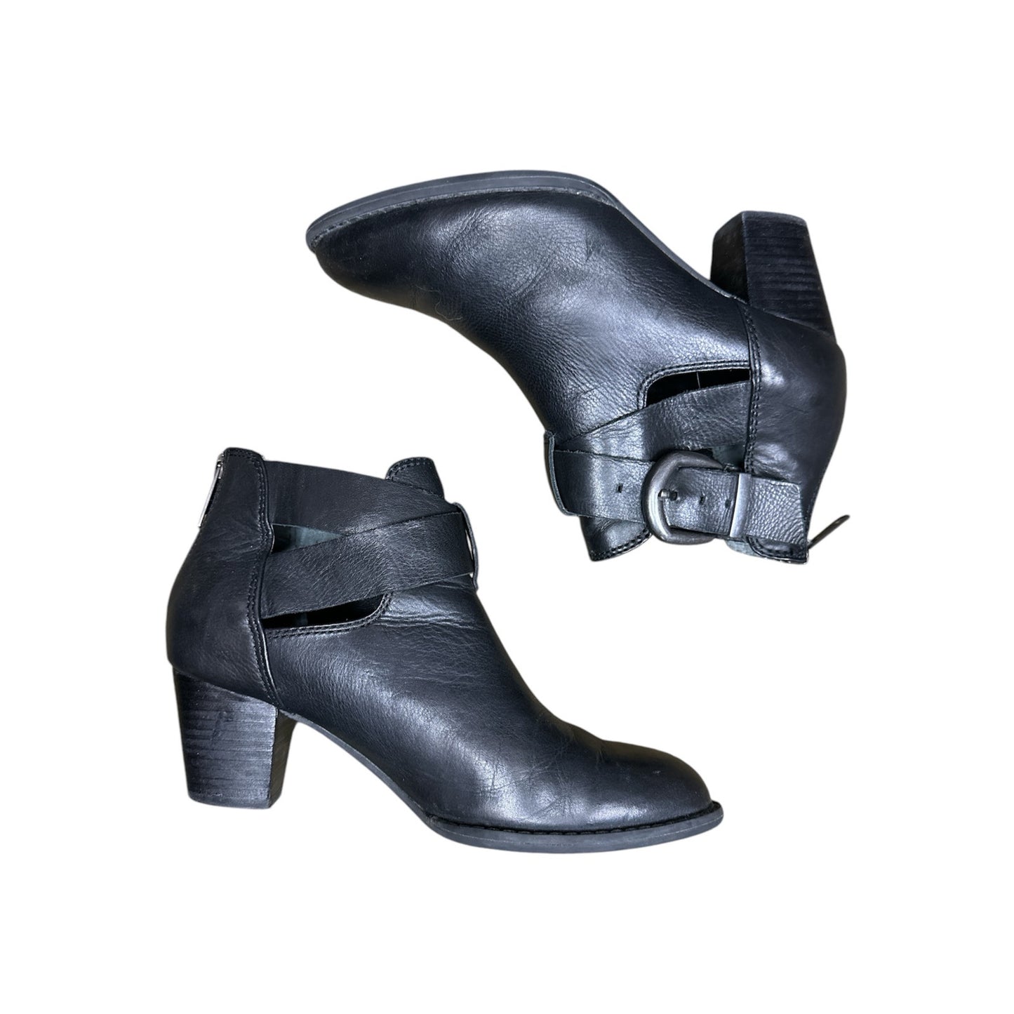 Vionic ‘Rory Smooth’ Black Comfort Zip Up Buckle Leather Heeled Booties Size 6