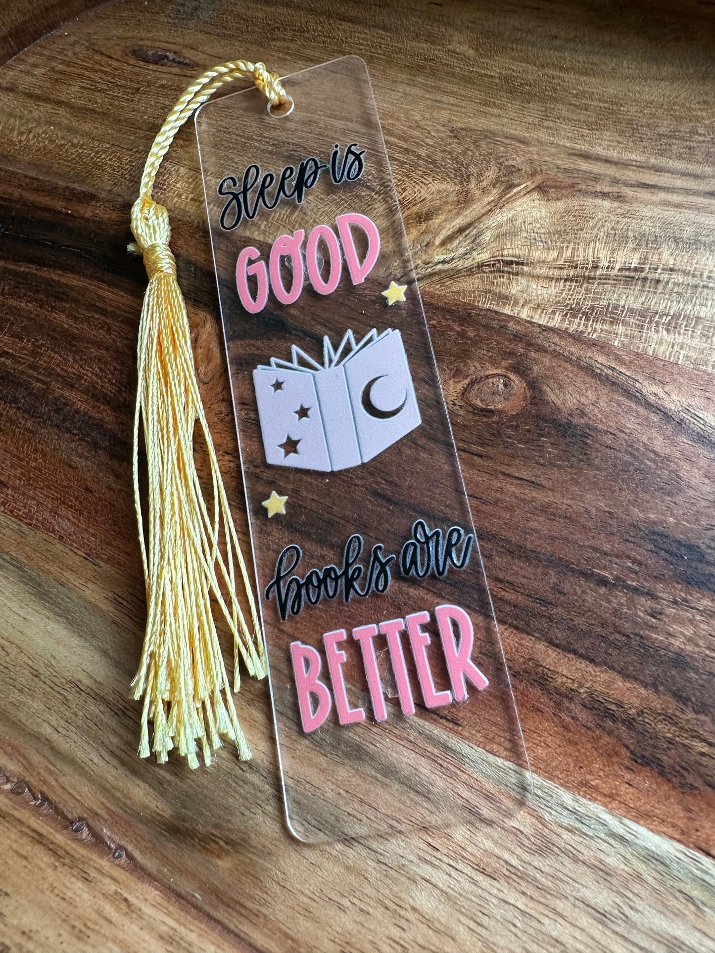 Handmade Clear Acrylic Bookmarks- Thin, Clear, Lightweight With Sayings + Ribbon or Tassel