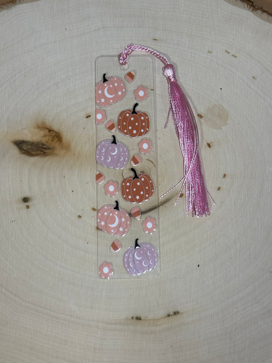 Handmade Thin Clear Acrylic Bookmark- ‘Pumpkin Daydream’