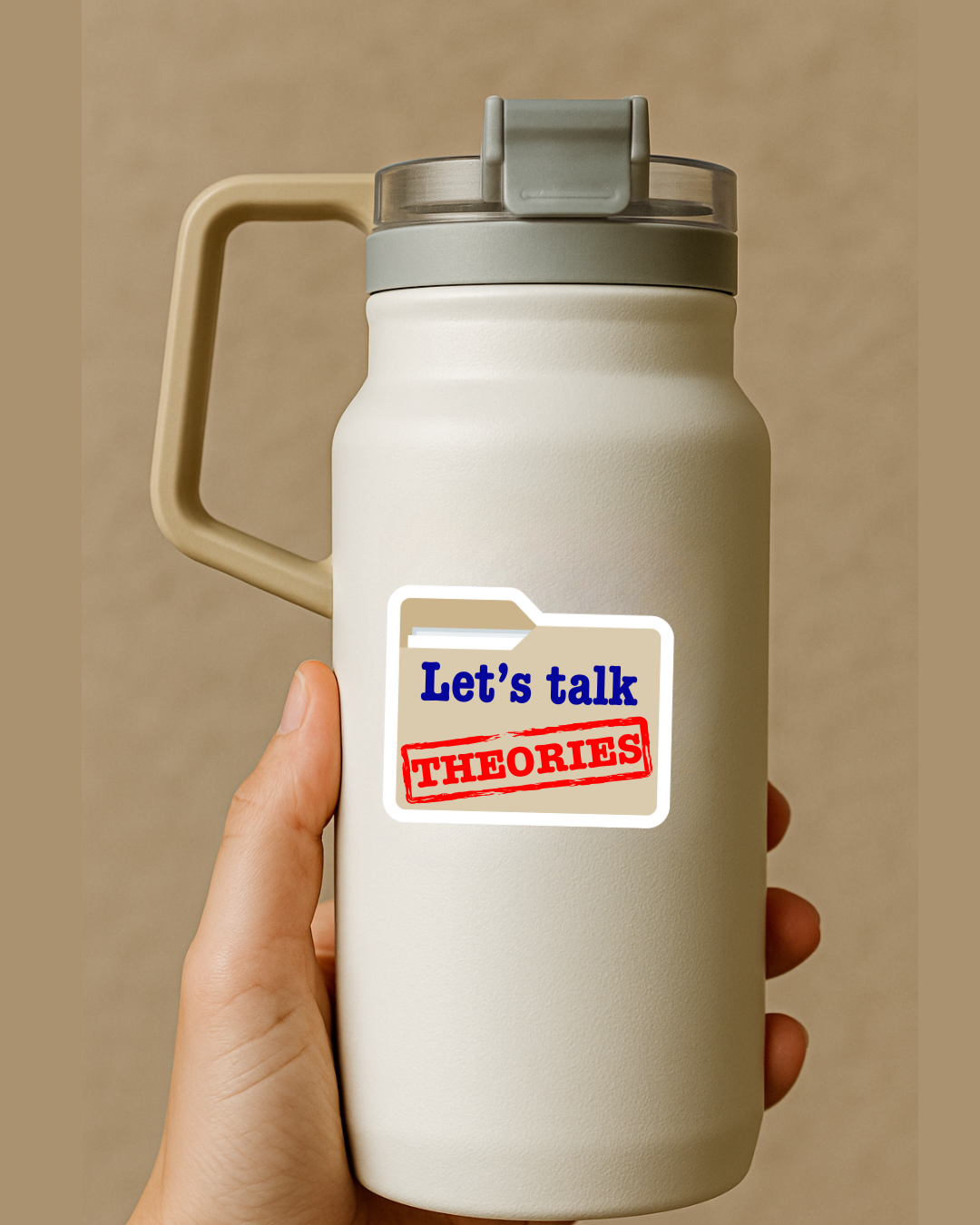 Let's talk theories sticker on water bottle