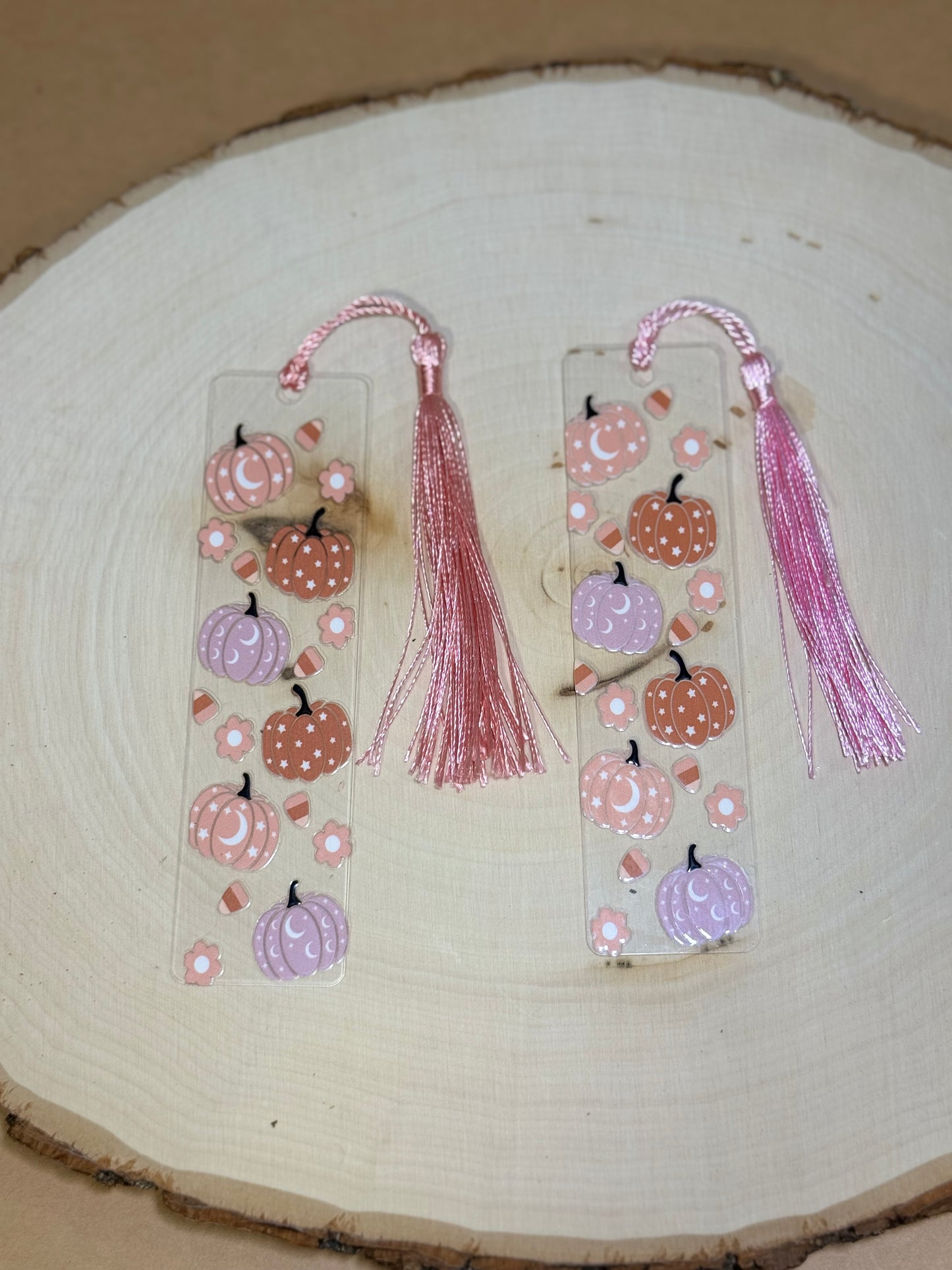 Handmade Thin Clear Acrylic Bookmark- ‘Pumpkin Daydream’