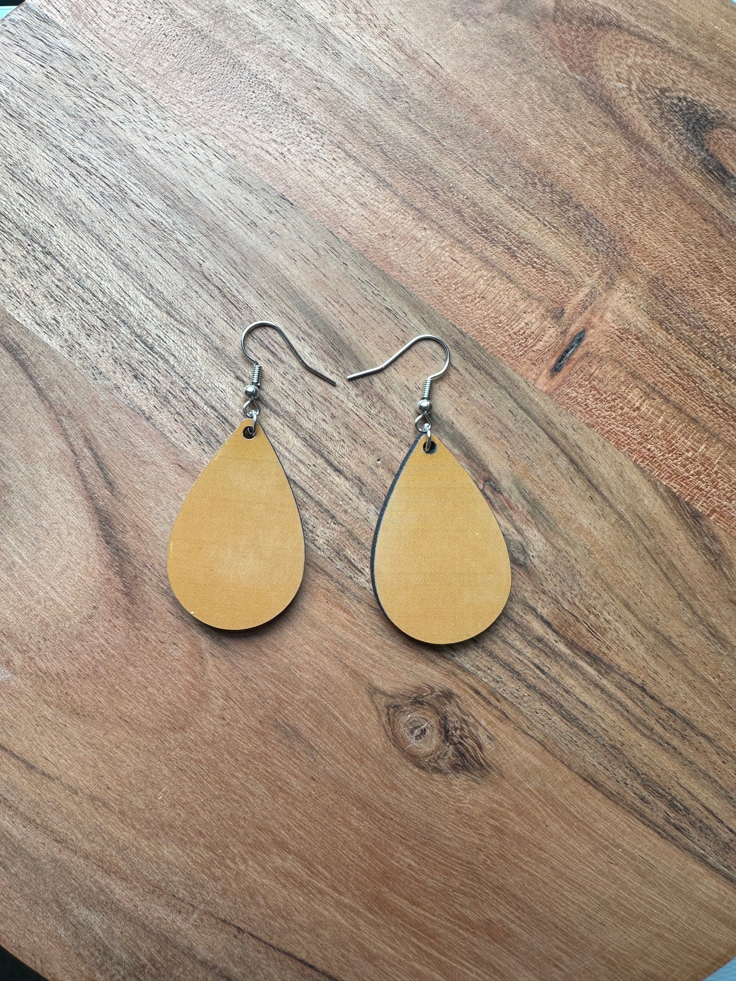 Handmade Sublimated MDF Teardrop Shaped Earrings –  Lightweight, Unique Jewelry
