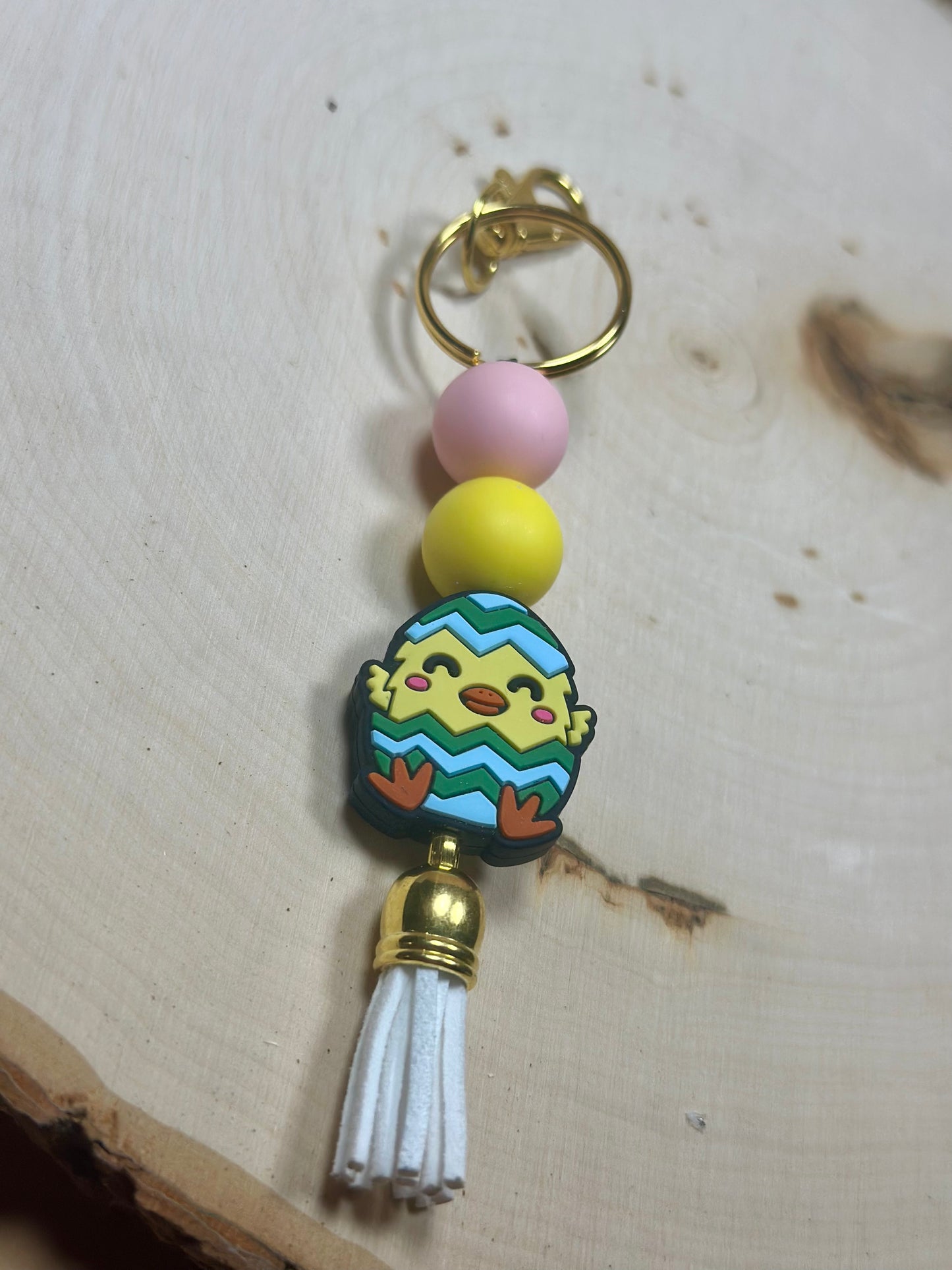 ✨Easter Collection✨- Silicone Beaded Happy Baby Hatched Chick Gold Hardware Keychain