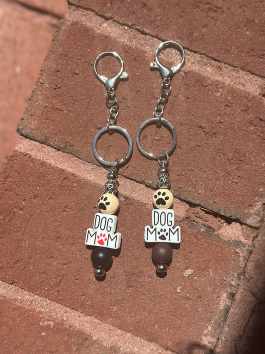 Silicone Beaded Keychain Silver Post | Dog Mom Paw Print Keychain