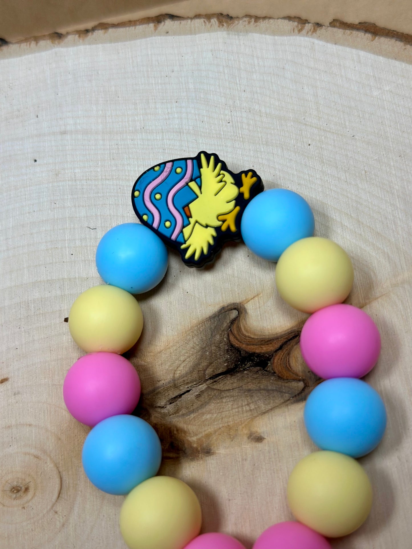 ✨Easter Collection✨- Silicone Beaded Teardrop Shaped Hatched Baby Chick Wristlet Keychain