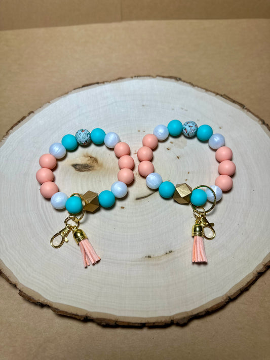 â¨Easter Collectionâ¨-Easter Bunny Printed Bead Hold Hardware Peach Pearl Turquoise Silicone Bead Wristlet