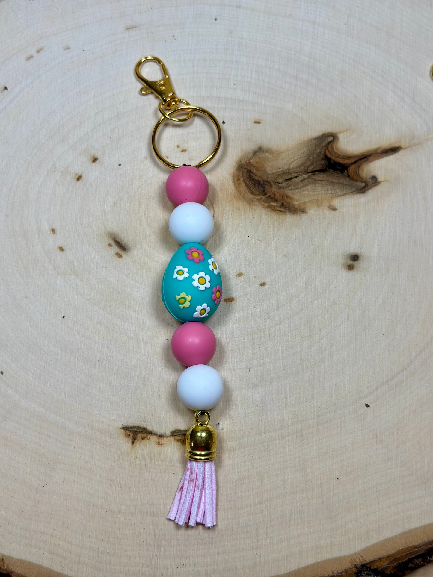 ✨Easter Collection✨- Silicone Bead Keychain Gold Hardware Egg Focal Bead