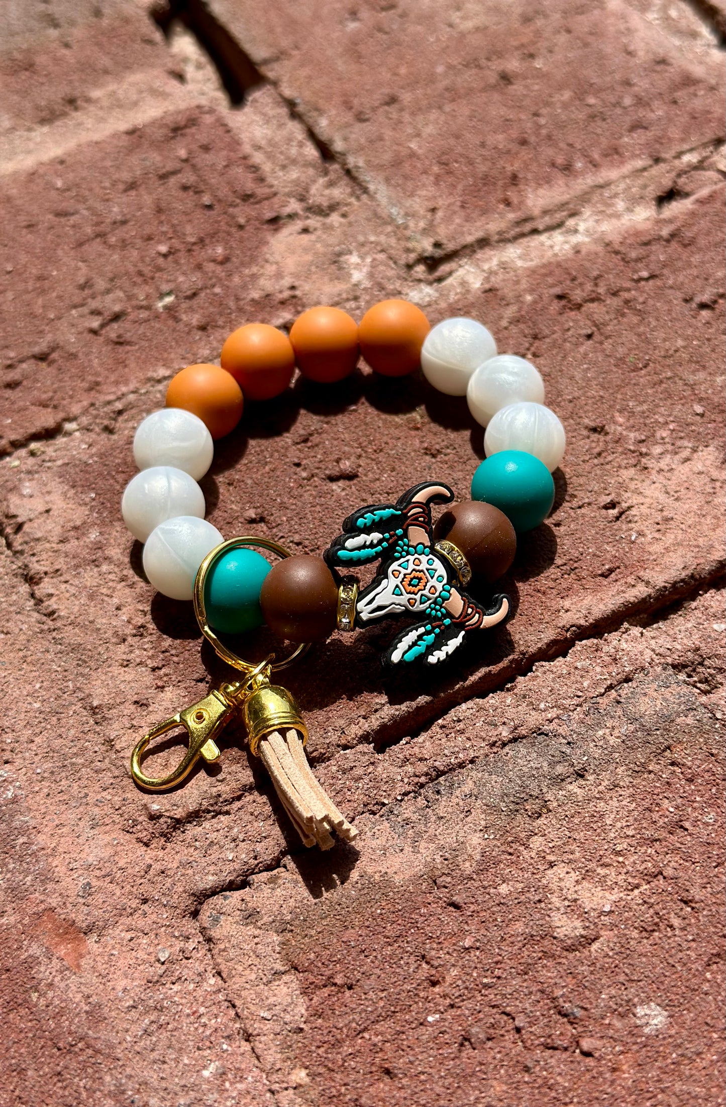 Silicone Beaded Wristlet Keychain| Bull Skull