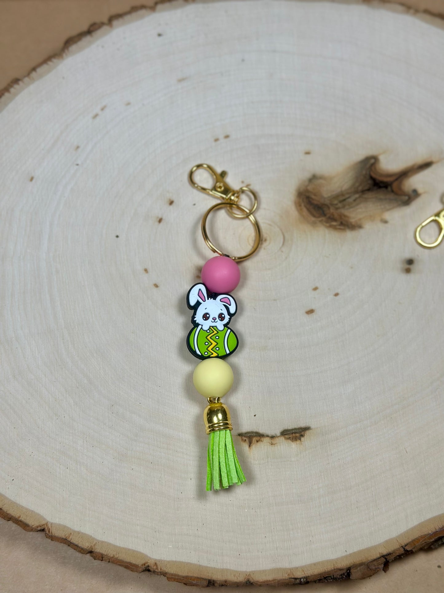✨Easter Collection✨- Easter Bunny With Green Easter Egg Gold Hardware Green Tassel Keychain