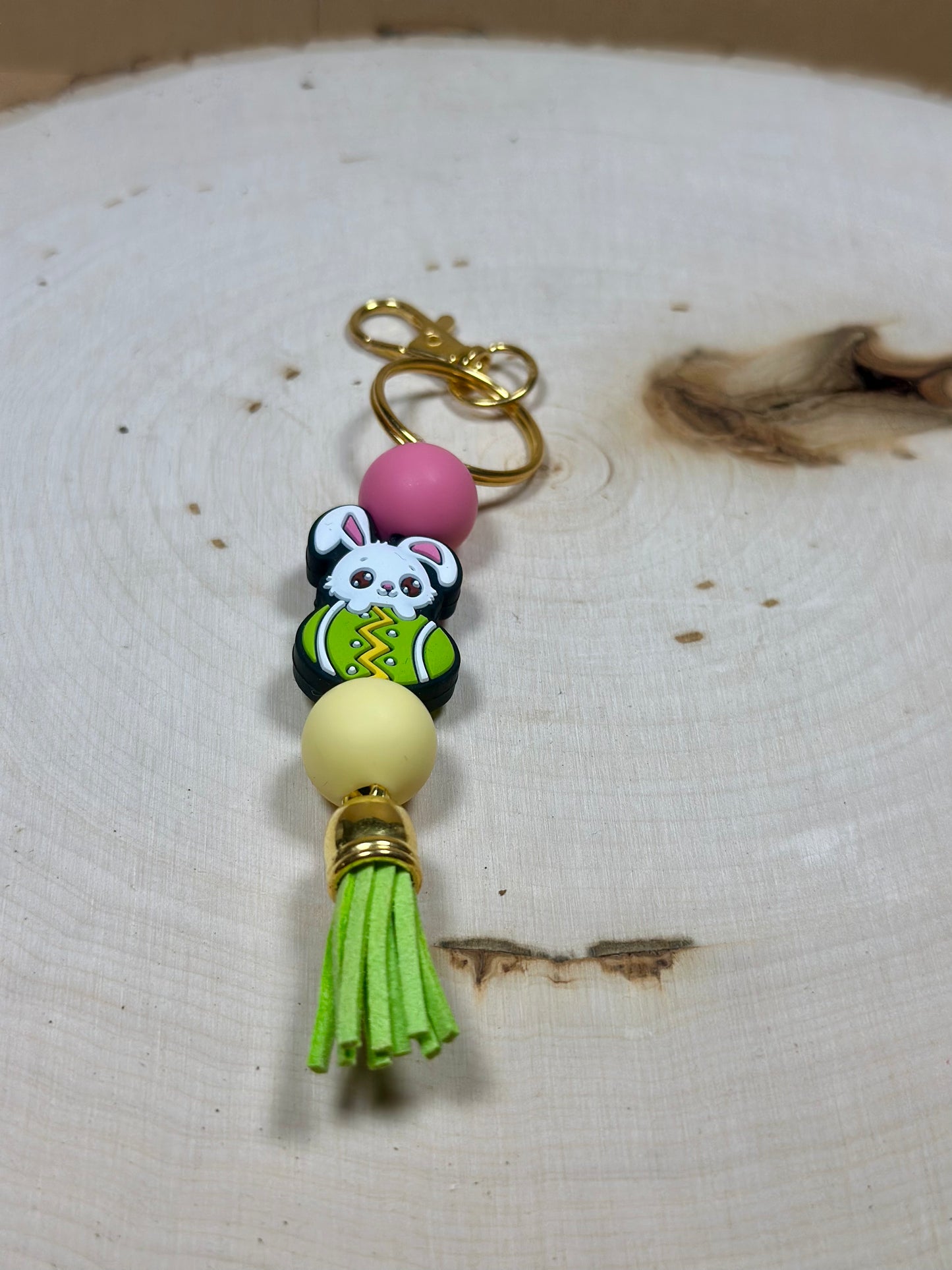 ✨Easter Collection✨- Easter Bunny With Green Easter Egg Gold Hardware Green Tassel Keychain