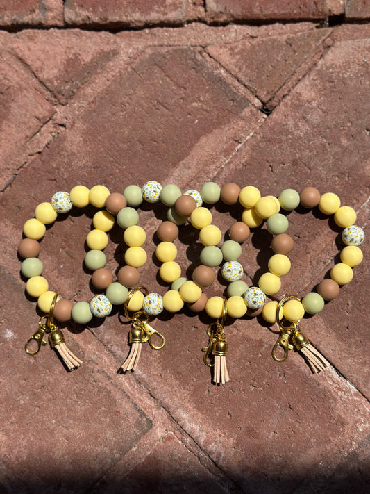 Silicone Beaded Wristlet Keychain| Honey Bee Yellow, Green, Brown Wristlet