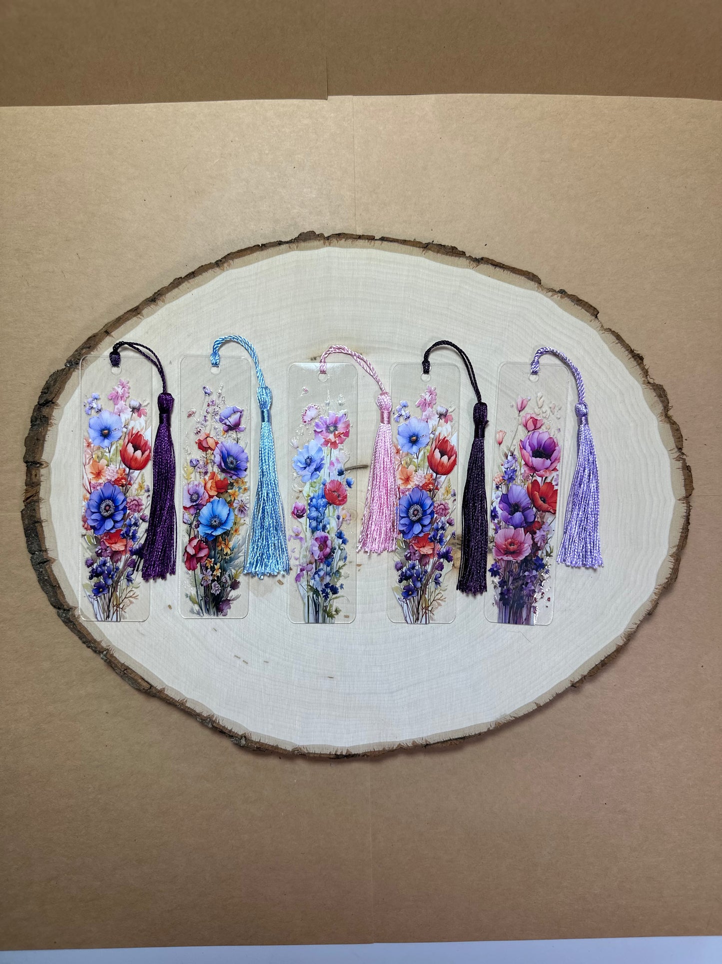 Handmade Thin Acrylic Bookmark- 'Wildflower Whispers' Floral Print with Colored Tassels