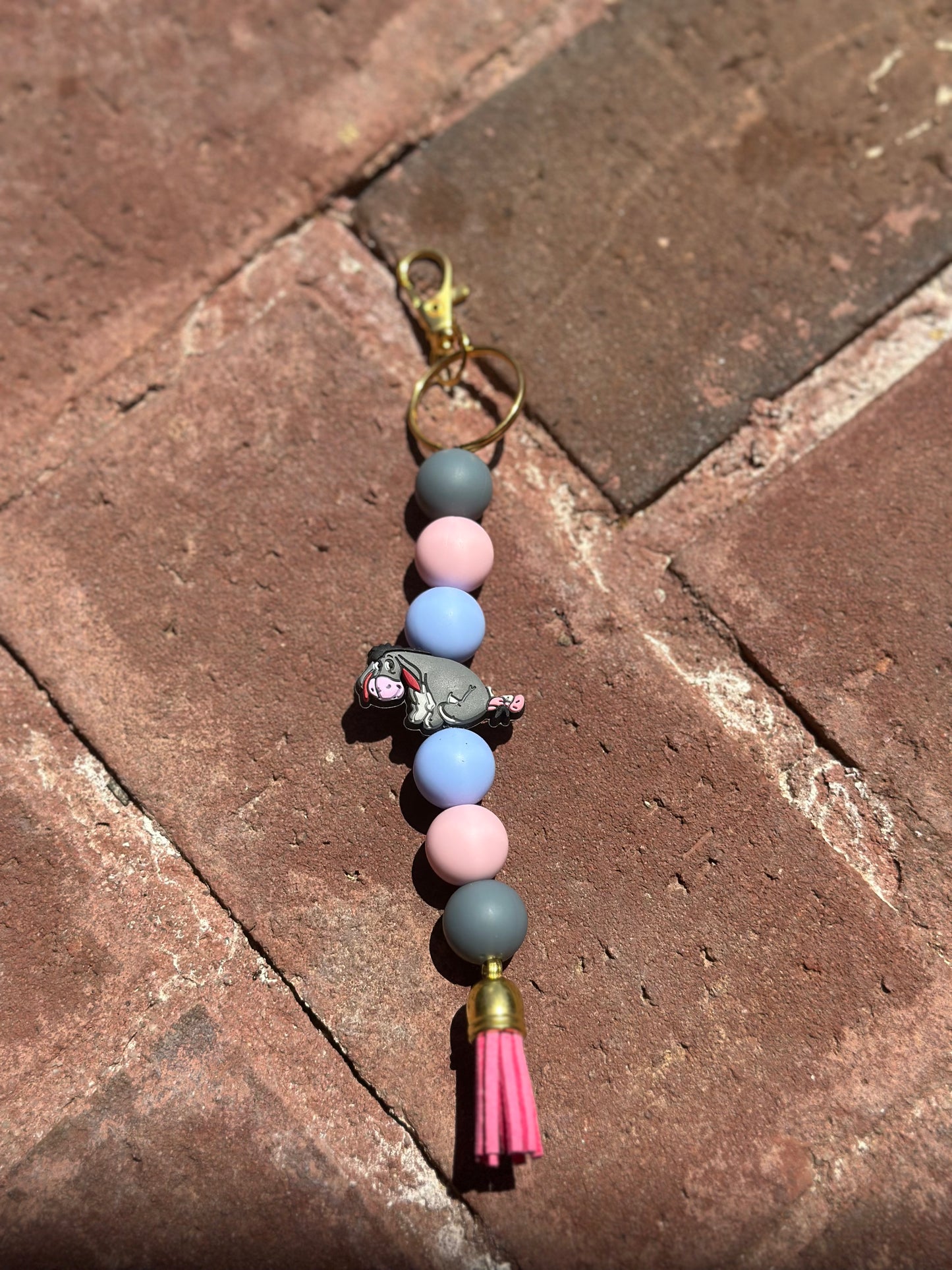 Silicone Beaded Keychain| Eeyore Blue Light Pink Standalone Keychain