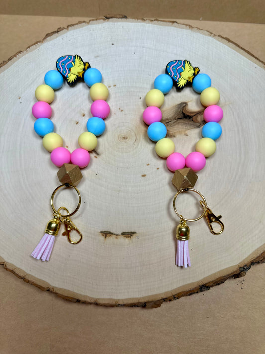 â¨Easter Collectionâ¨- Silicone Beaded Teardrop Shaped Hatched Baby Chick Wristlet Keychain