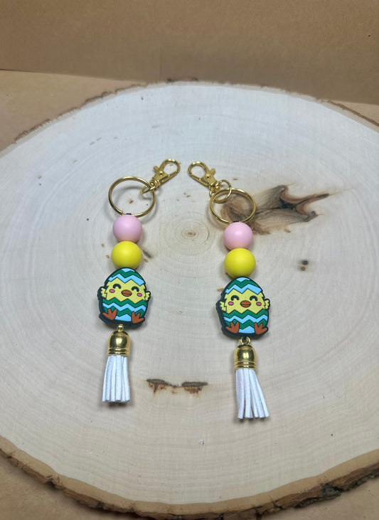 â¨Easter Collectionâ¨- Silicone Beaded Happy Baby Hatched Chick Gold Hardware Keychain