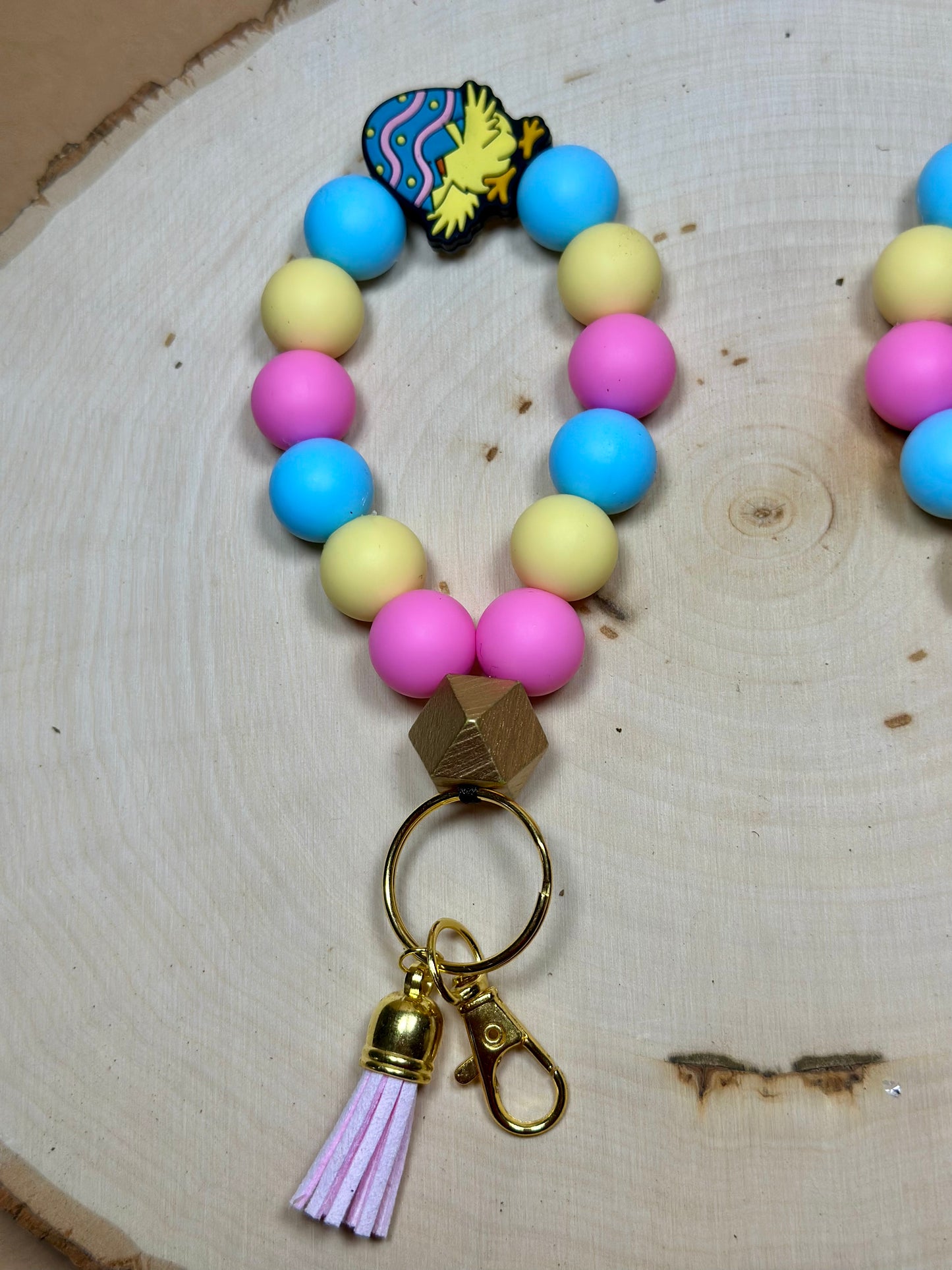 ✨Easter Collection✨- Silicone Beaded Teardrop Shaped Hatched Baby Chick Wristlet Keychain