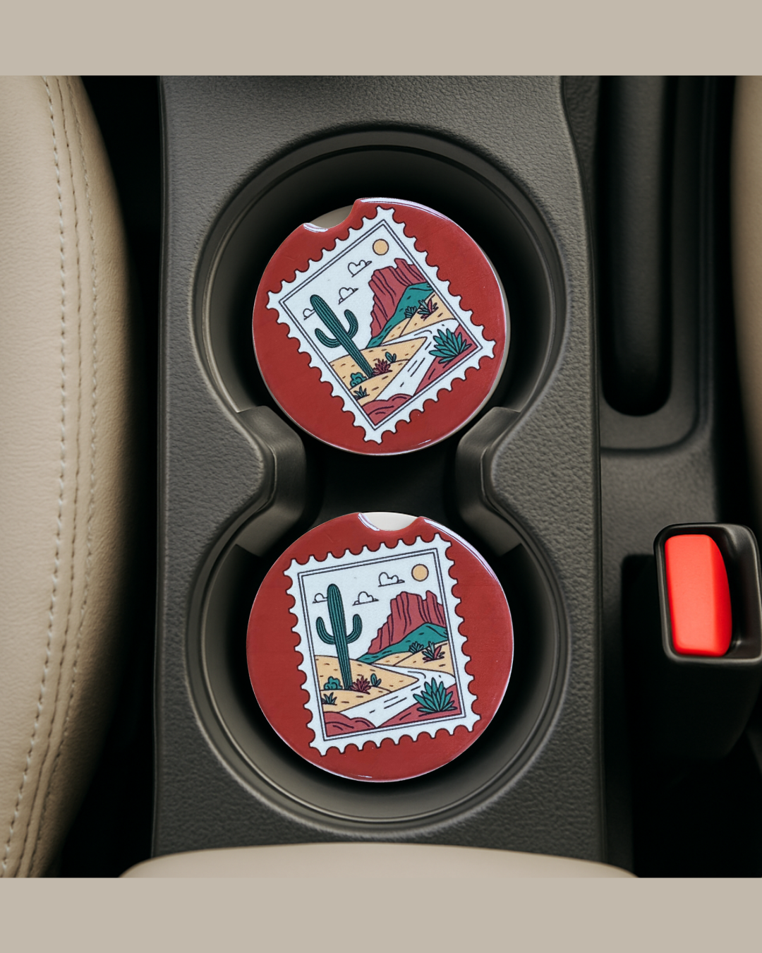 Western vintage stamp ceramic car coaster inside car cup holder