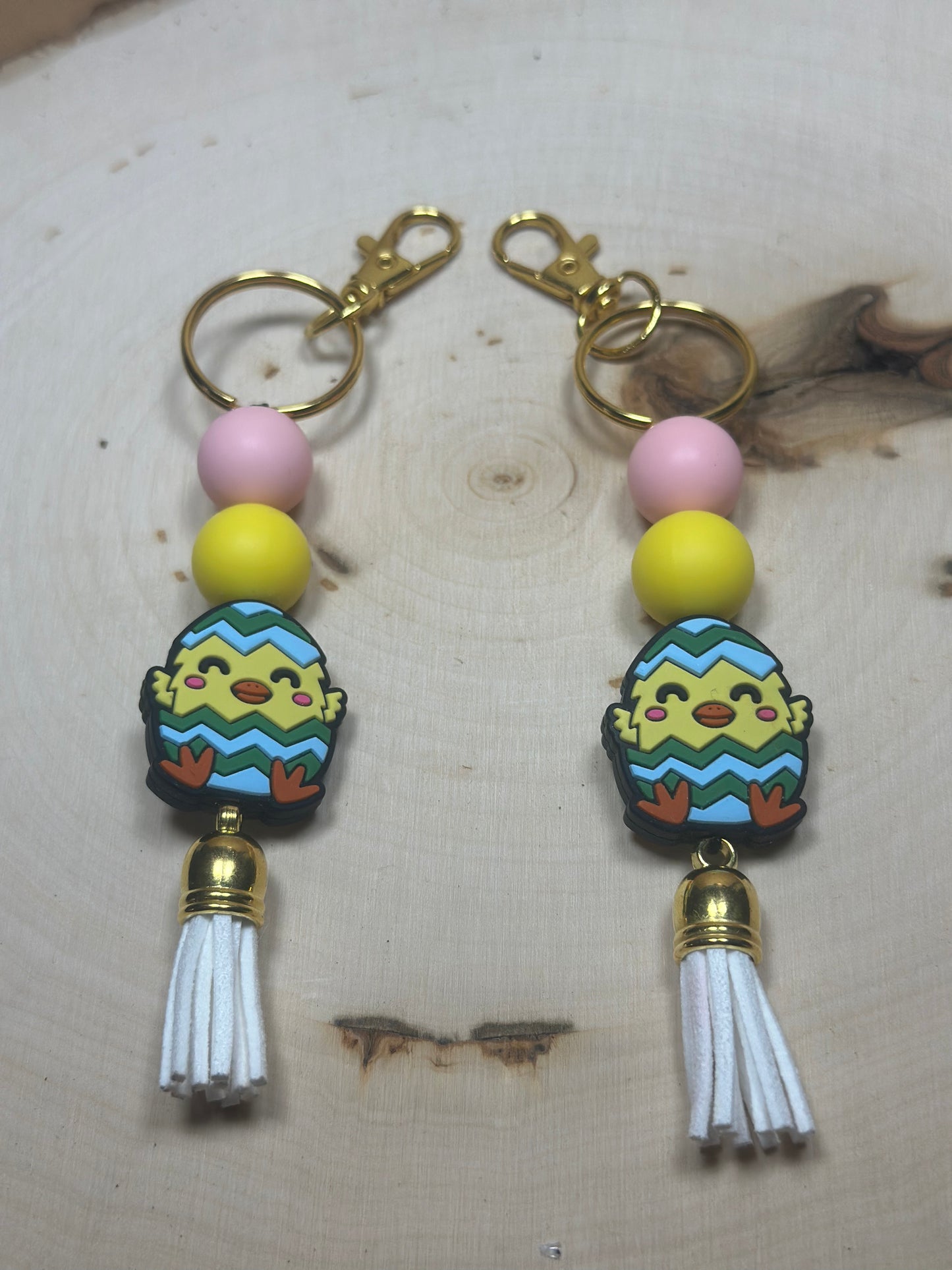 ✨Easter Collection✨- Silicone Beaded Happy Baby Hatched Chick Gold Hardware Keychain
