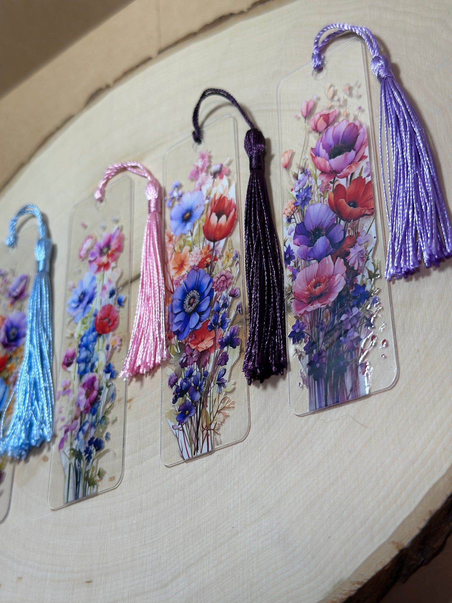 Handmade Thin Acrylic Bookmark- 'Wildflower Whispers' Floral Print with Colored Tassels