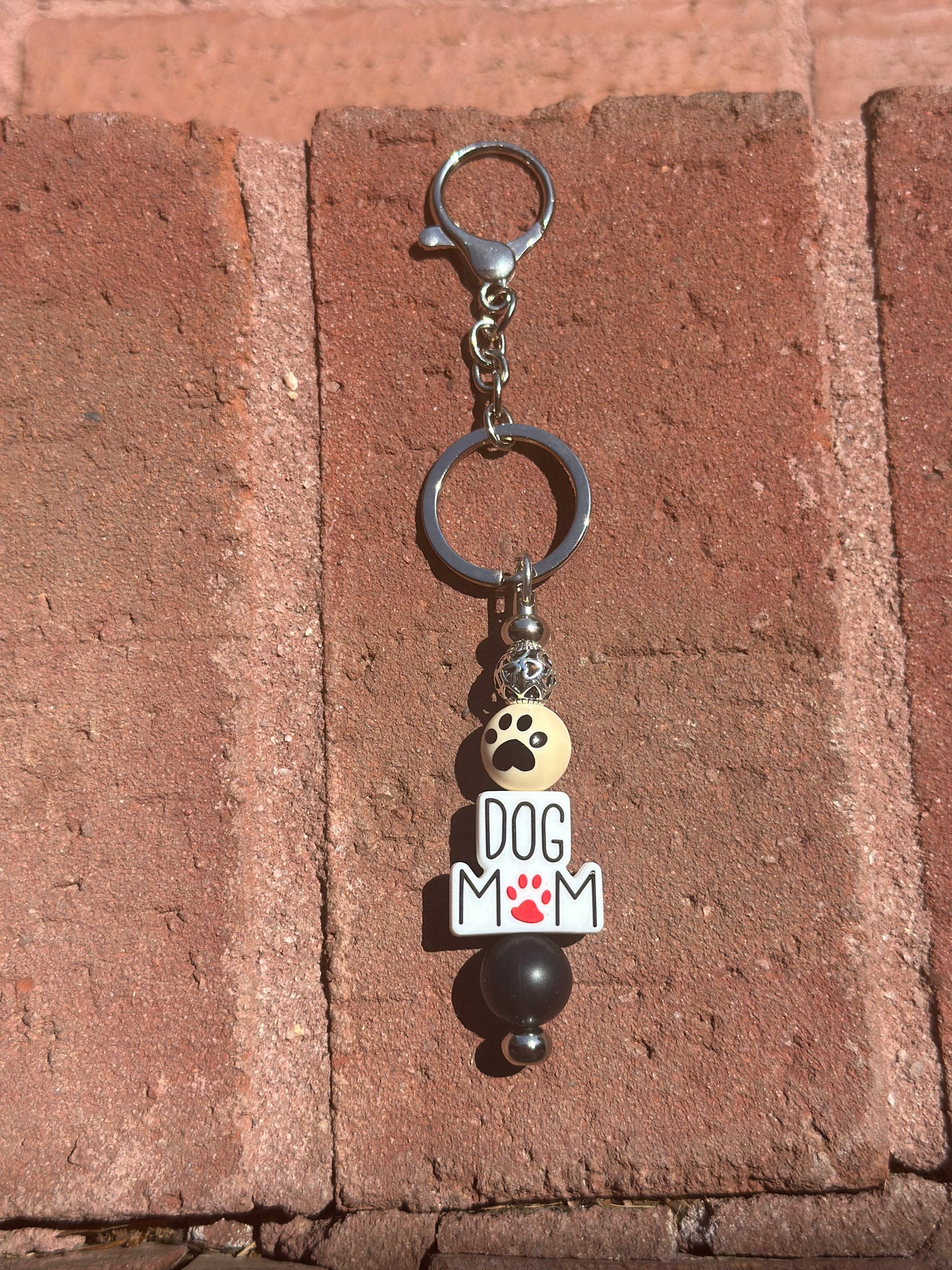 Silicone Beaded Keychain Silver Post | Dog Mom Paw Print Keychain