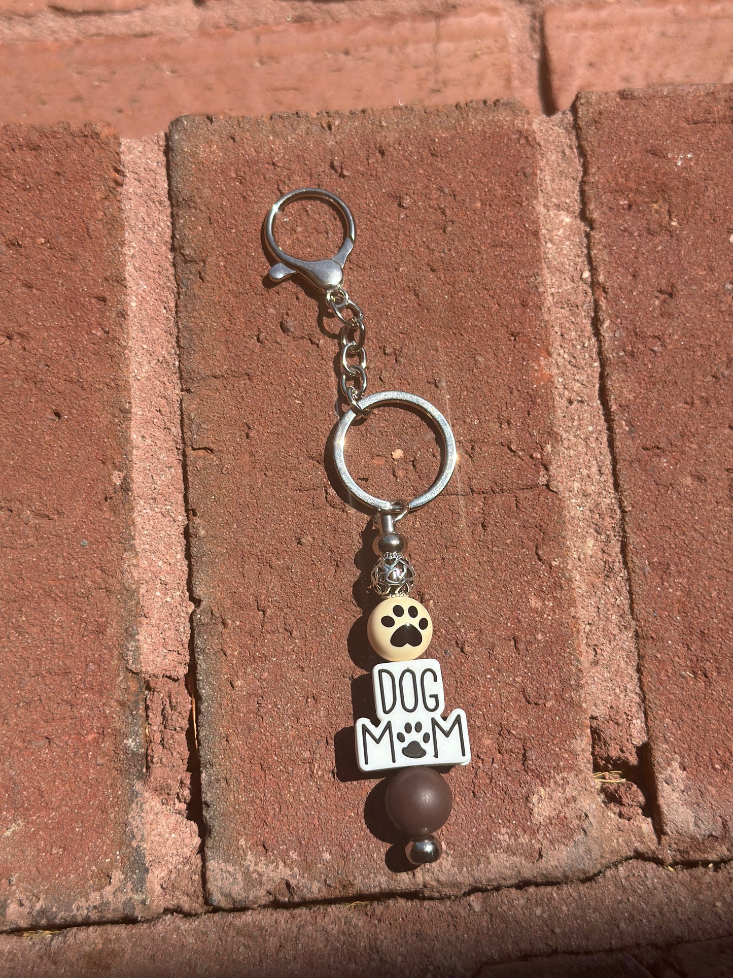 Silicone Beaded Keychain Silver Post | Dog Mom Paw Print Keychain