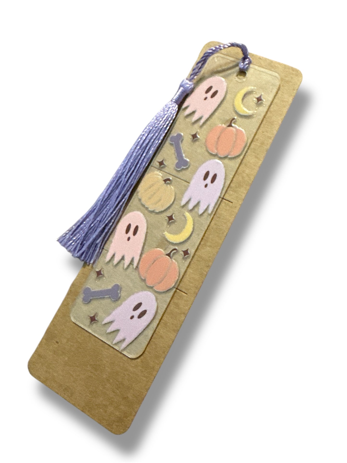 Handmade Thin Clear Acrylic Bookmark- 'Boo & Bones' Ghost & Pumpkin Bookmark