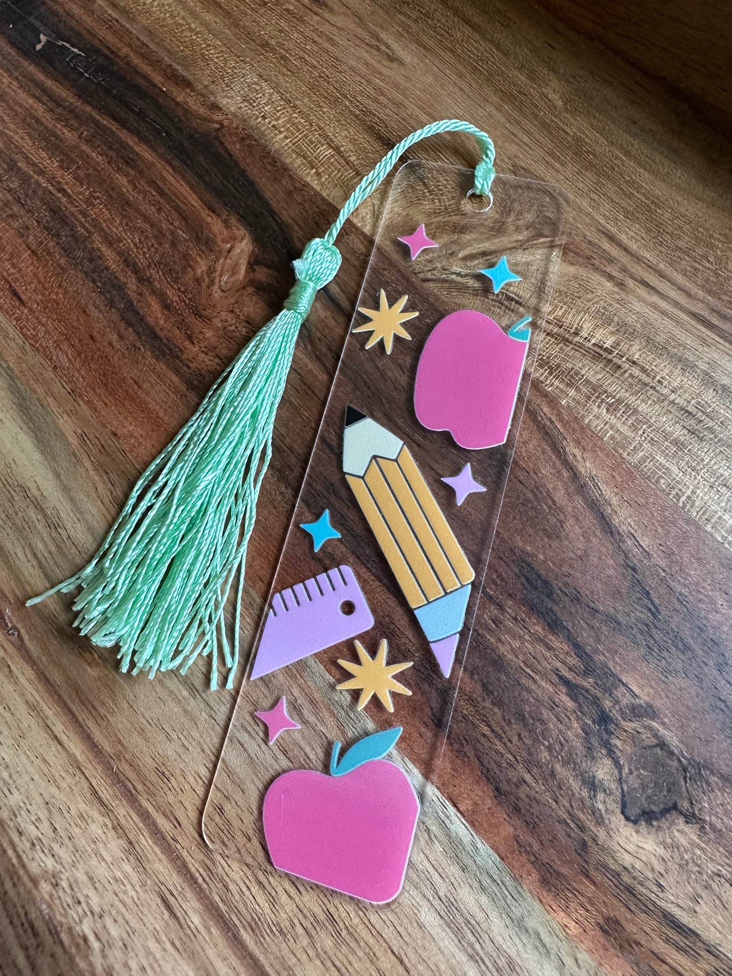 Handmade Clear Acrylic Bookmarks- Thin, Clear, Lightweight With Sayings + Ribbon or Tassel