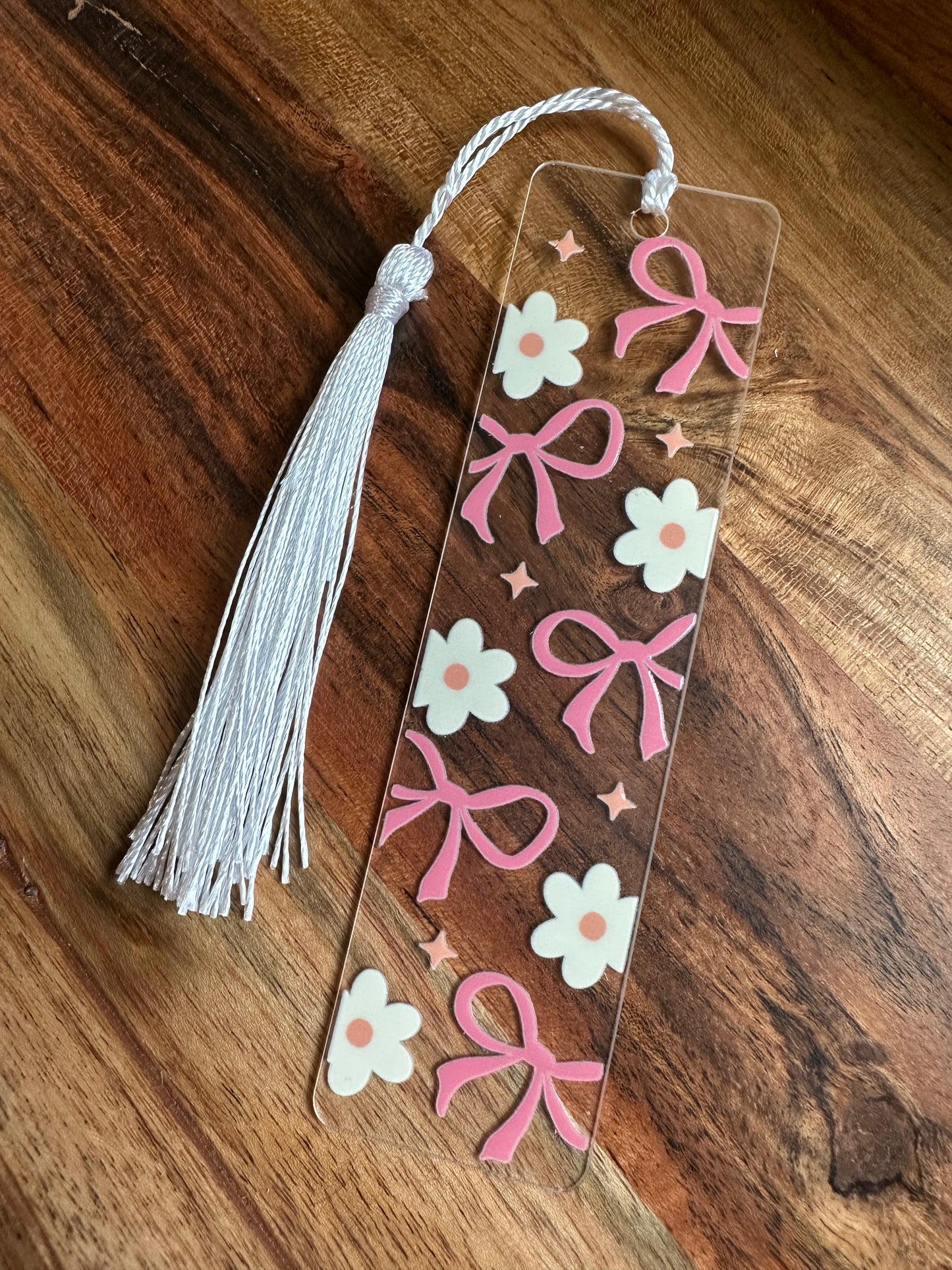 Handmade Clear Acrylic Bookmarks- Thin, Clear, Lightweight With Sayings + Ribbon or Tassel