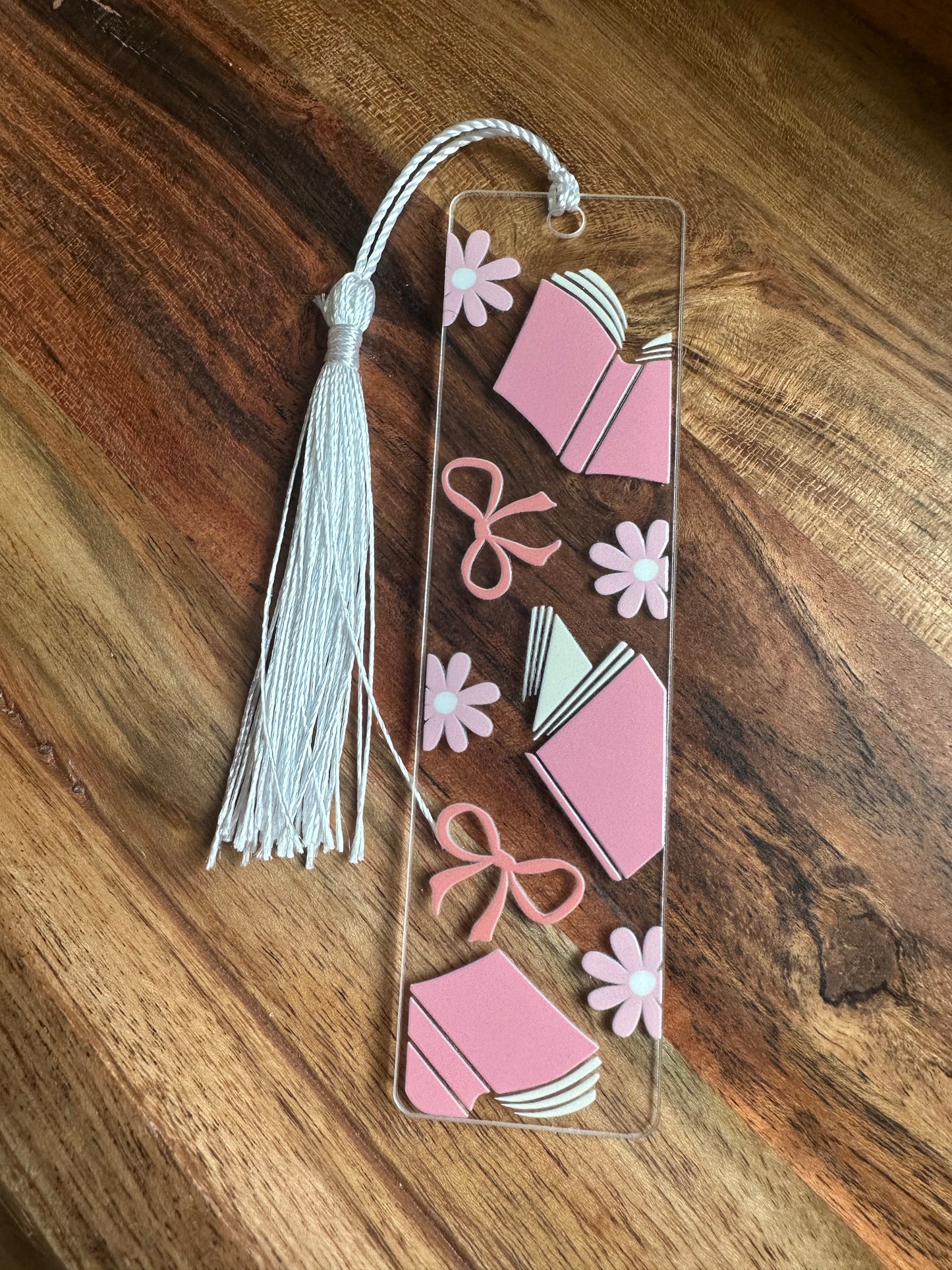 Handmade Clear Acrylic Bookmarks- Thin, Clear, Lightweight With Sayings + Ribbon or Tassel