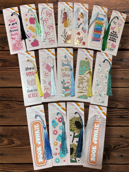 Handmade Clear Acrylic Bookmarks- Thin, Clear, Lightweight With Sayings + Ribbon or Tassel