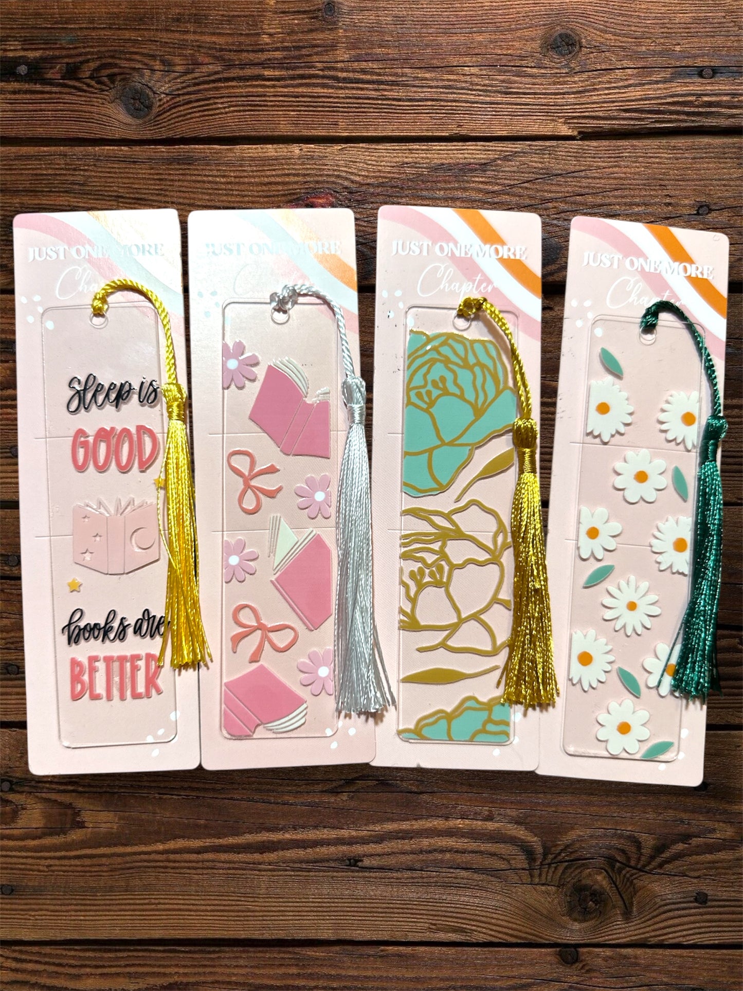 Handmade Clear Acrylic Bookmarks- Thin, Clear, Lightweight With Sayings + Ribbon or Tassel